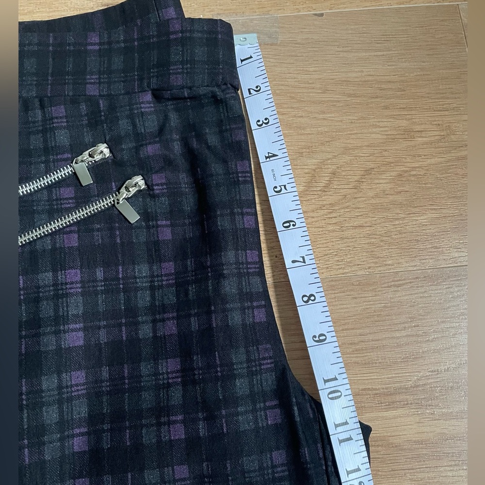 Joseph Ribkoff Plaid Skinny Pants Black Purple Zip Detail High Waist Size 8 - Picture 6 of 10